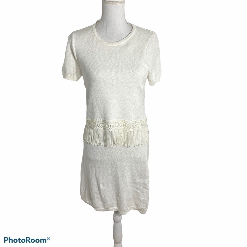 Asos Tiered Fringe White Dress NWT Sz 8 Women’s